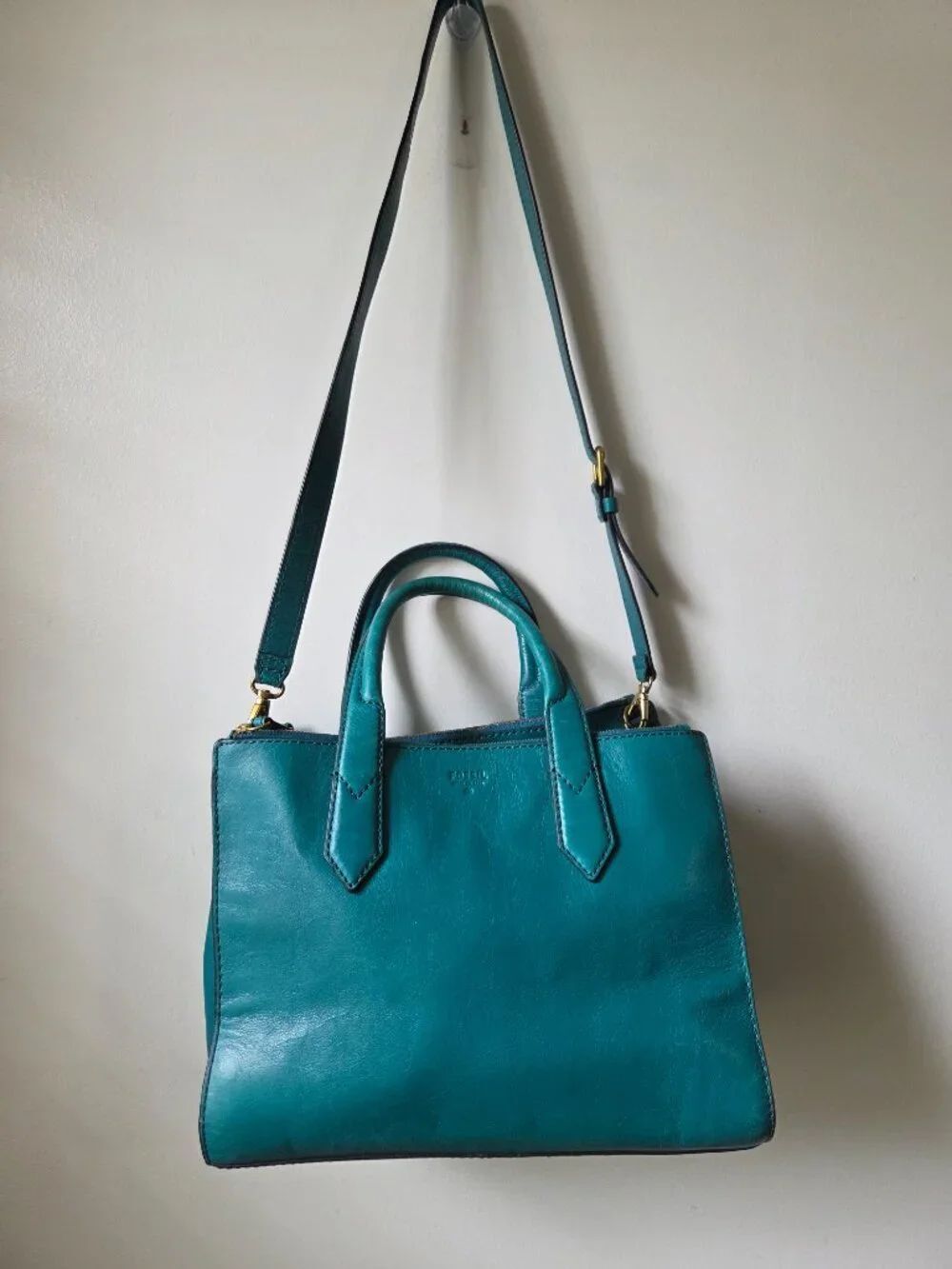 EUC BEAUTIFUL FOSSIL COW HIDE GENUINE LEATHER TEAL SATCHEL